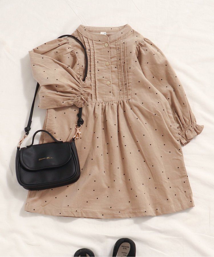 日本 apres les cours - 襯衫領微甜束口長袖洋裝-碎花-海軍藍