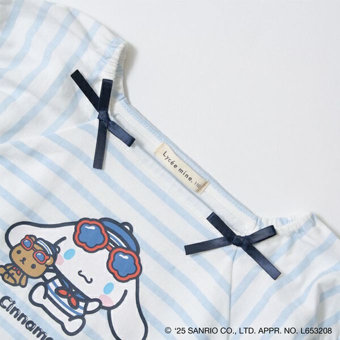 日本 Lycee mine - 100%棉 海洋風法式澎袖上衣-卡通人物大耳狗-奶油黃