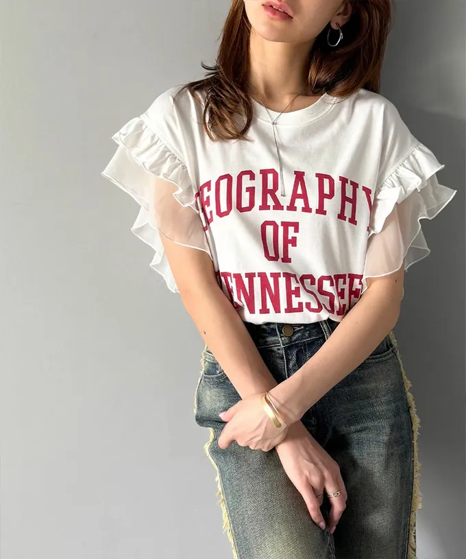 日本 Classical Elf - mily bilet 可愛學院風雙層荷葉短袖上衣-燕麥灰