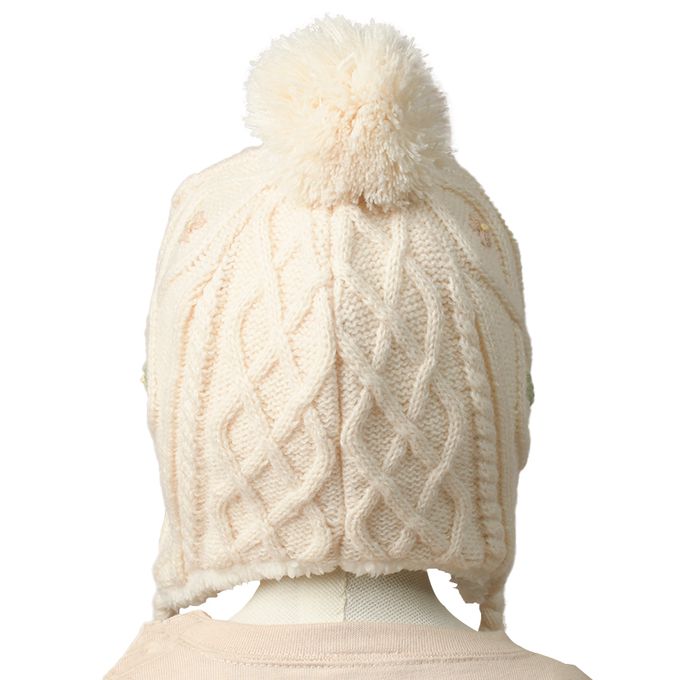 akachan honpo - 冬季針織帽-刺繡-象牙白色