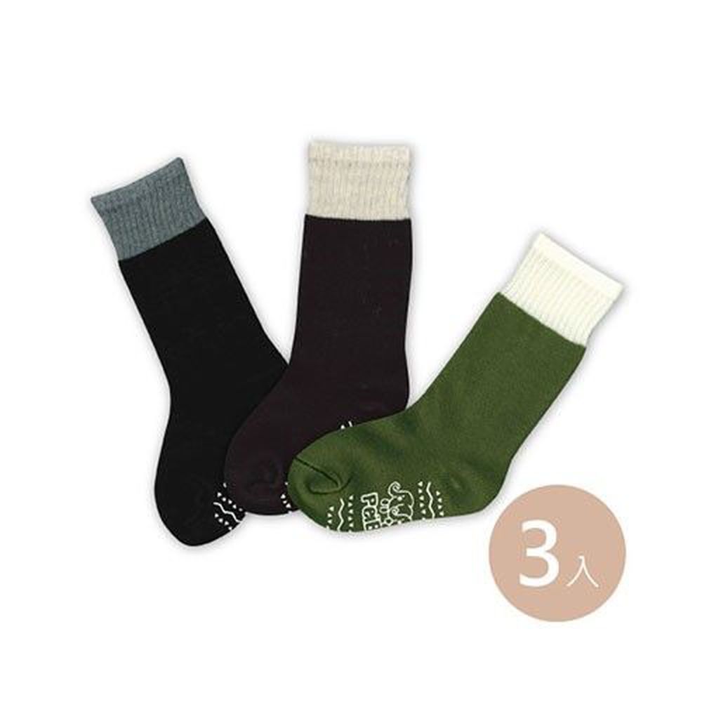 貝柔 Peilou - 貝寶萊卡義式對目柔棉止滑雙色長襪3入組-3色各1(抹綠/咖啡/黑)