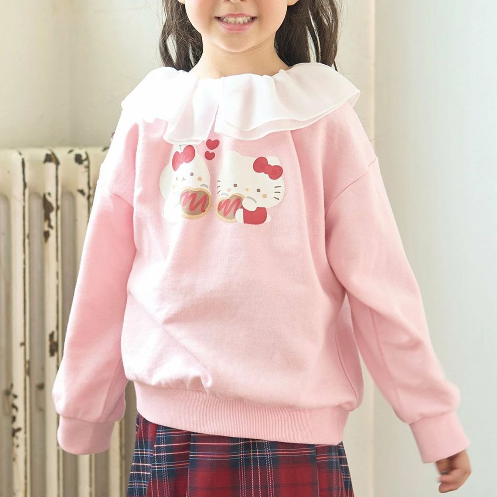 聯名款 正反兩穿純棉荷葉領長袖上衣-卡通人物三麗鷗-粉紅