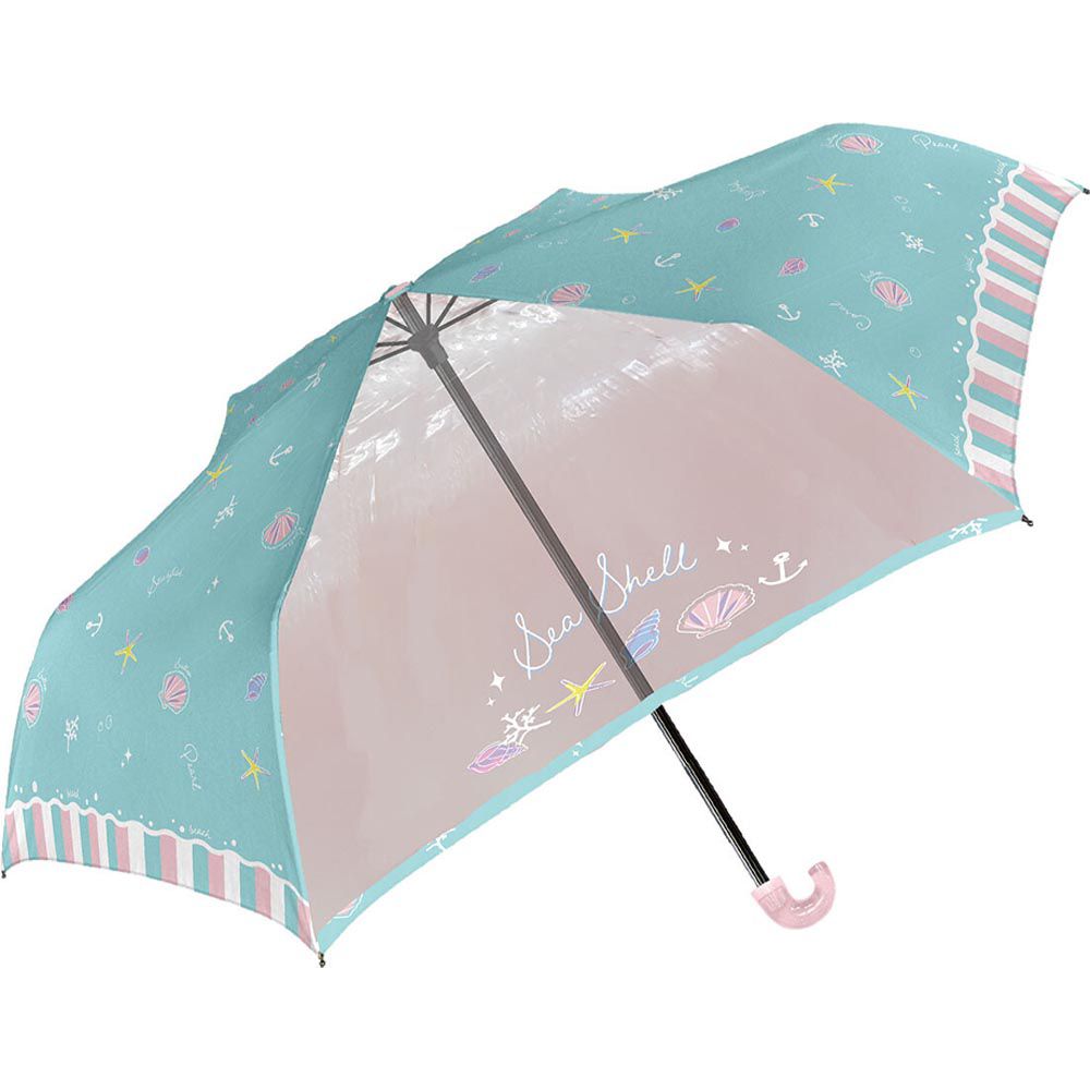 日本中谷 - 輕量透明窗兒童雨傘/折疊傘-海洋物語-薄荷 (50cm(身高115-125cm))