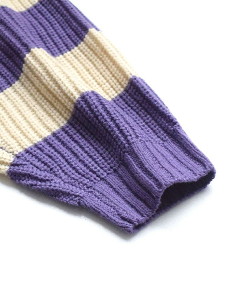 日本 zootie - 高領柔軟後開衩針織毛衣-條紋-葡萄紫