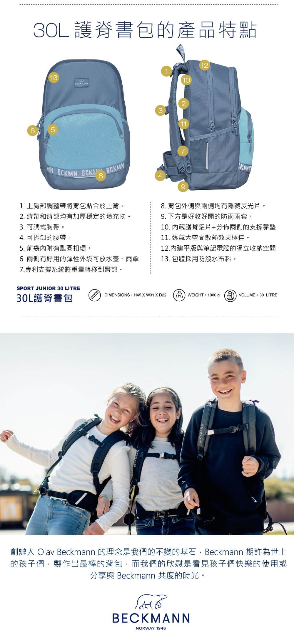 Beckmann - 護脊書包 30L-櫻粉