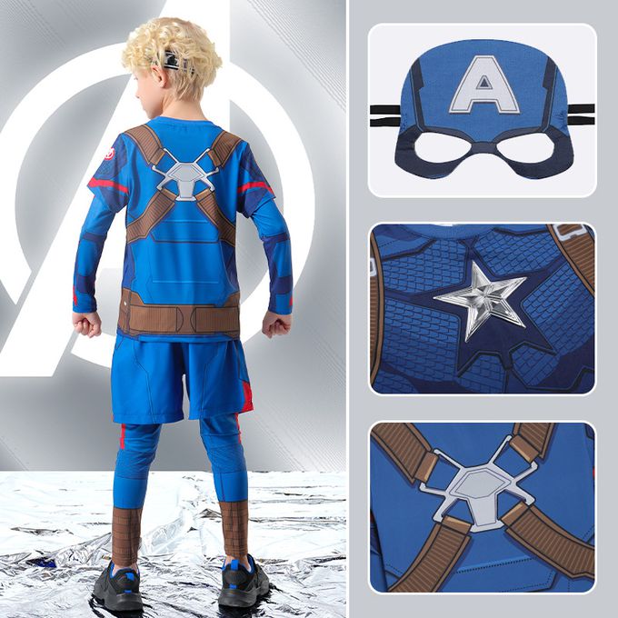 卡通造型假兩件運動套裝(送面具)-卡通人物美國隊長-藍色