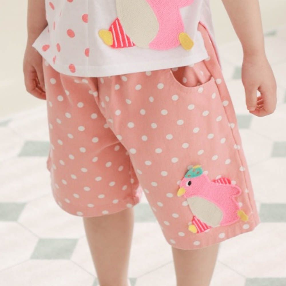 鬆緊腰奔走企鵝圓點短褲-粉