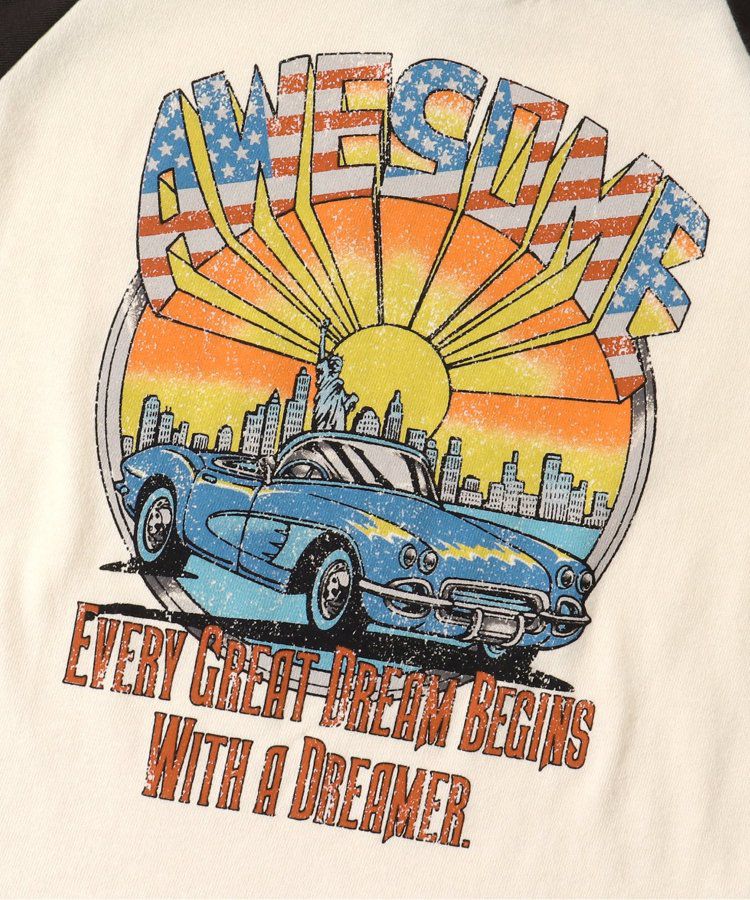 日本 BREEZE - 復古老爺車美式印花長袖上衣-可可x炭黑