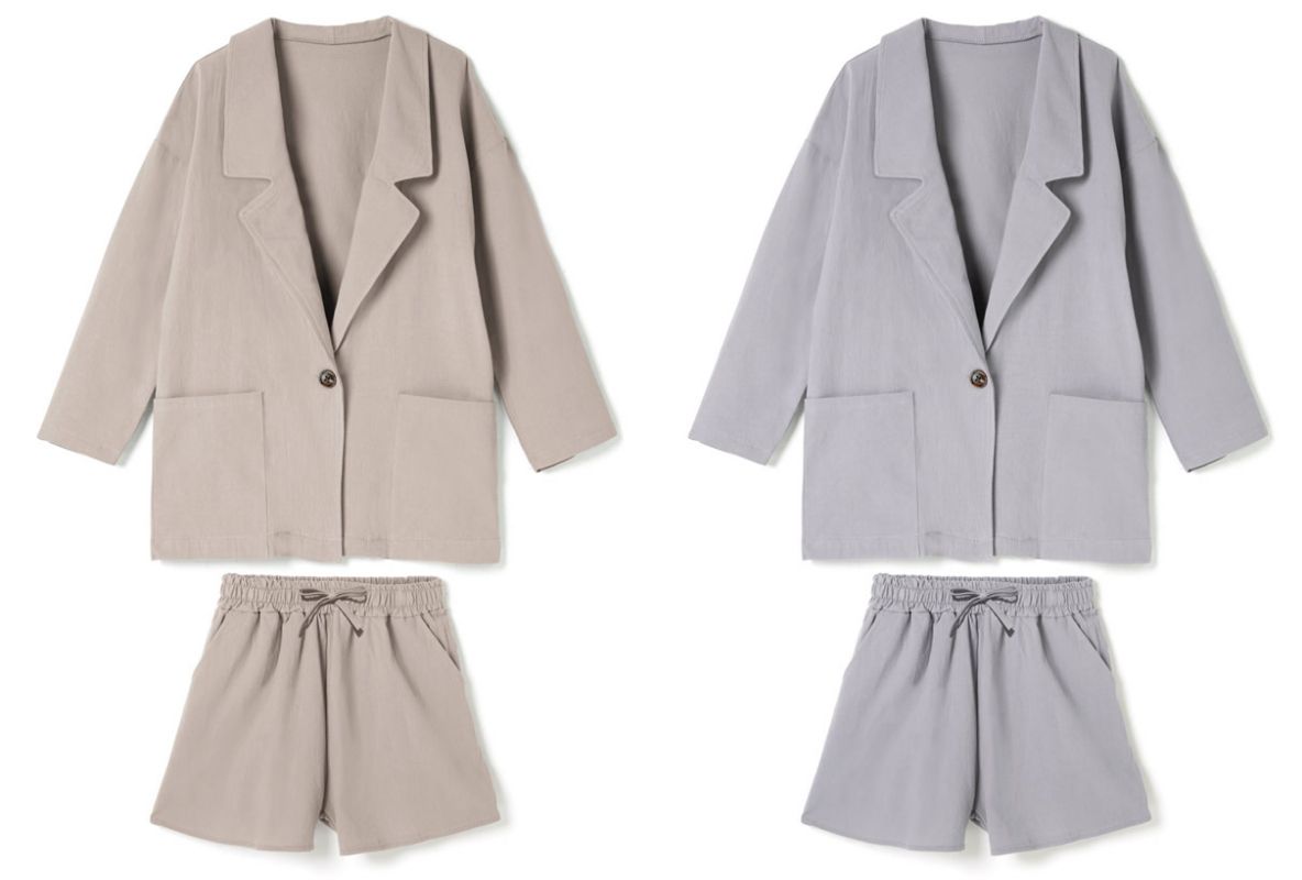 日本 GRL - 俐落率性西裝外套x短褲套裝-氣質米