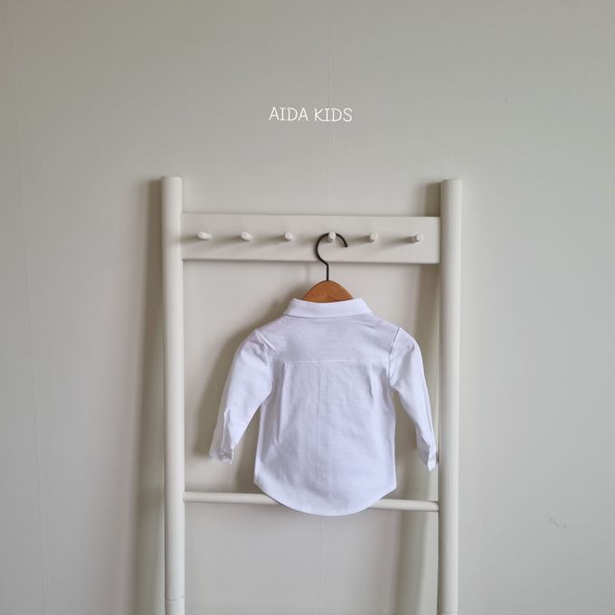 韓國 AIDA - 海軍小領帶裝飾長袖襯衫-白