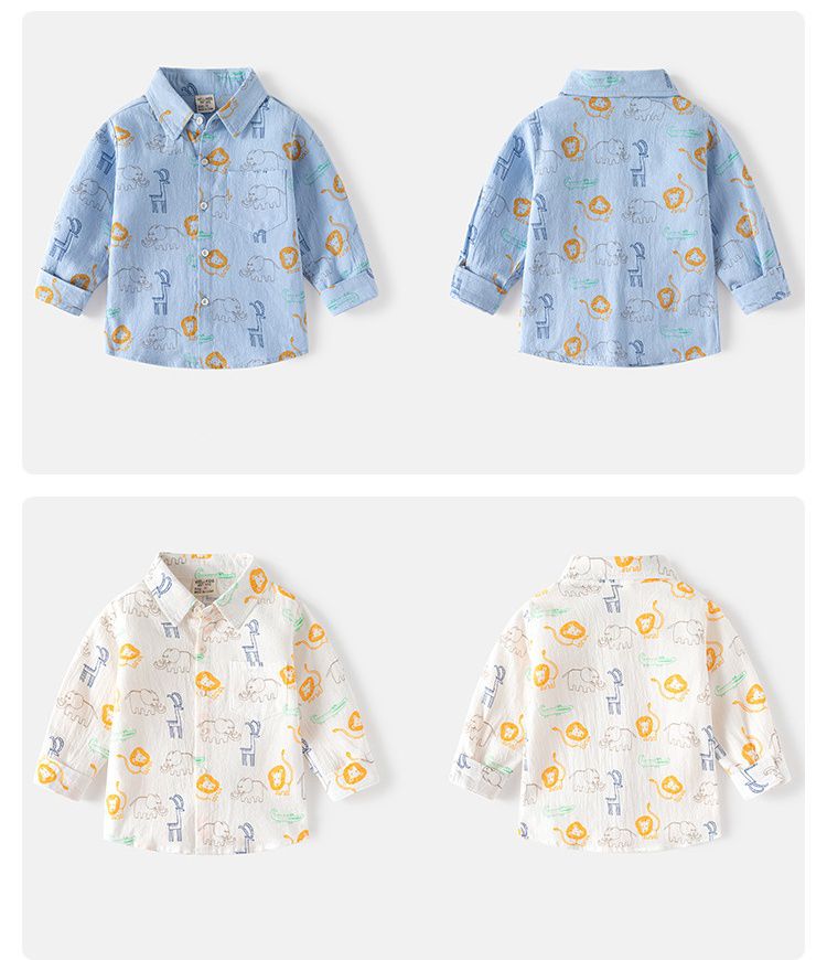 WELLKIDS - 純棉印花童趣長袖襯衫-動物樂園-米白色