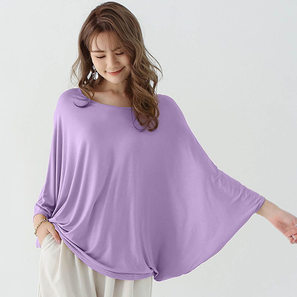 莫代爾3D剪裁瘦瘦蝙蝠袖上衣-淺紫色 (F)