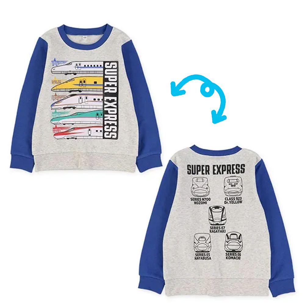 裏起毛 新幹線印花保暖長袖上衣-藍