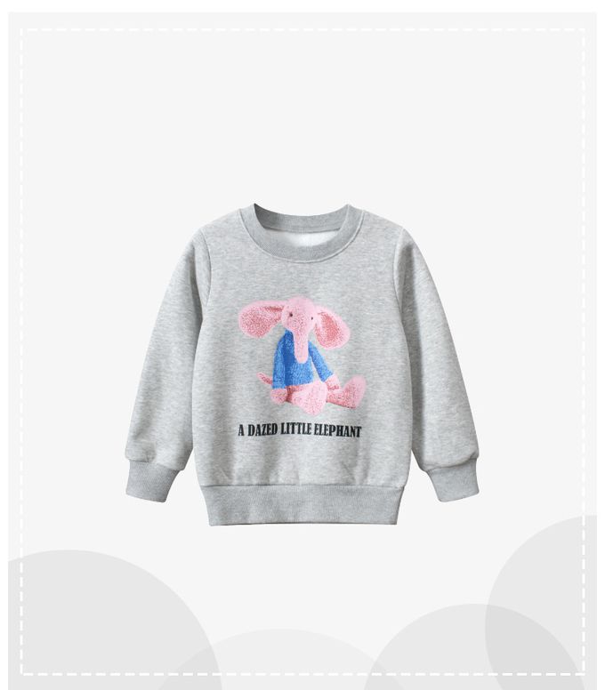 加絨長袖大學T-小象娃娃-灰色