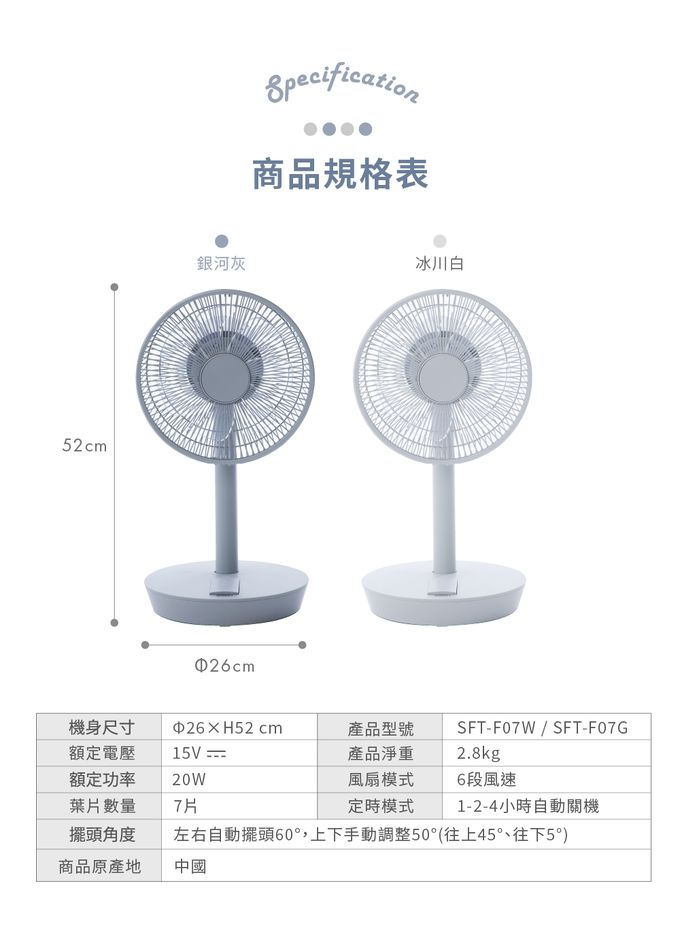 sOlac - 冰川白 SFT-F07W DC無線可充電行動風扇 (冰川白)