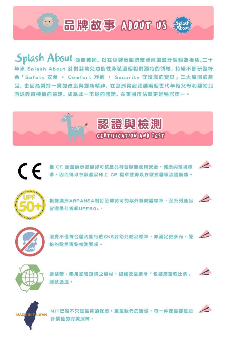 Splash About 潑寶 - UV Combie 兒童防寒泳裝-粉紅動物園