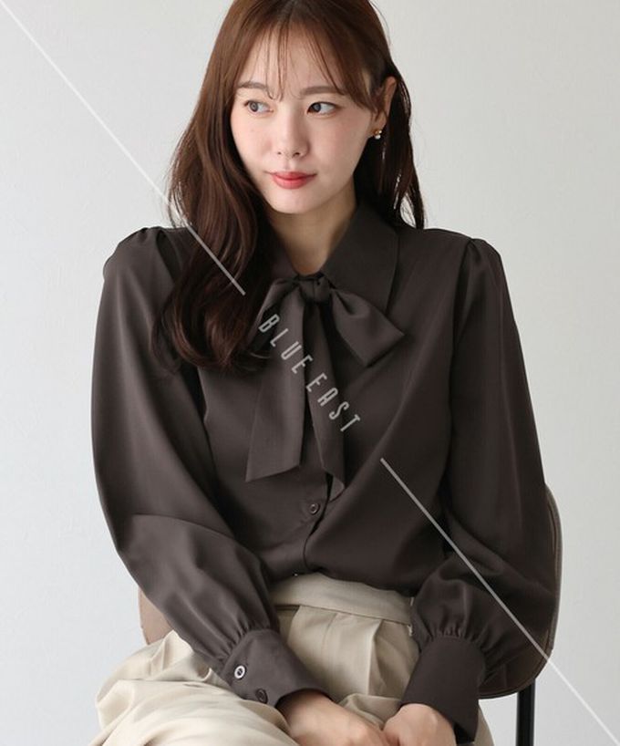 日本 BLUE EAST - 大人氣！優雅扭結雪紡長袖襯衫-花卉-白