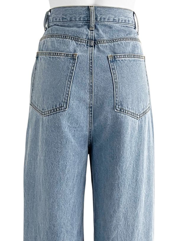 日本 GRL - 復古反折丹寧直筒褲-深藍