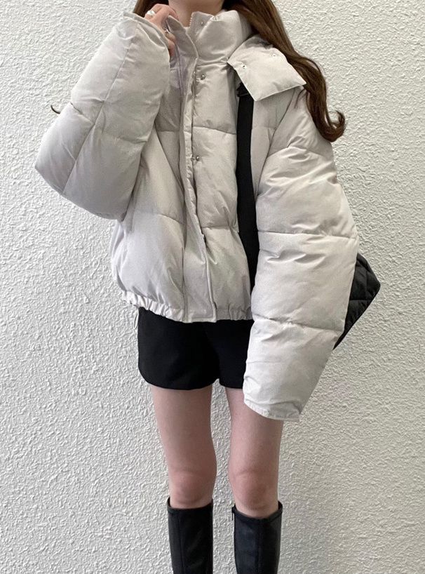 日本 GRL - 短版寬鬆羽絨連帽外套-黑 (F)