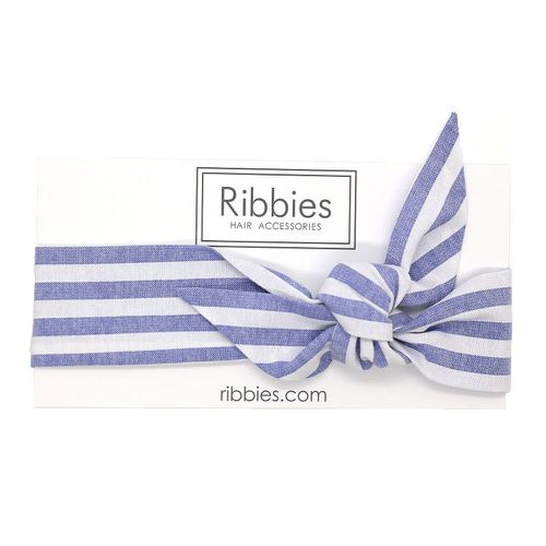 英國 Ribbies - 成人蝴蝶結髮帶-粉藍白條紋