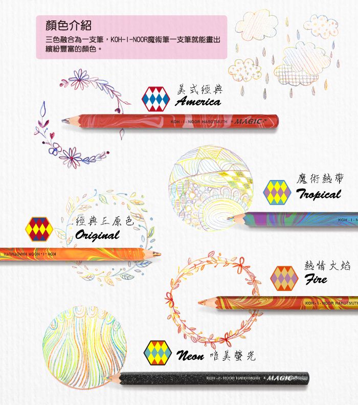 光之山Koh-i-noor - 六角彩虹魔術色鉛筆-5入組