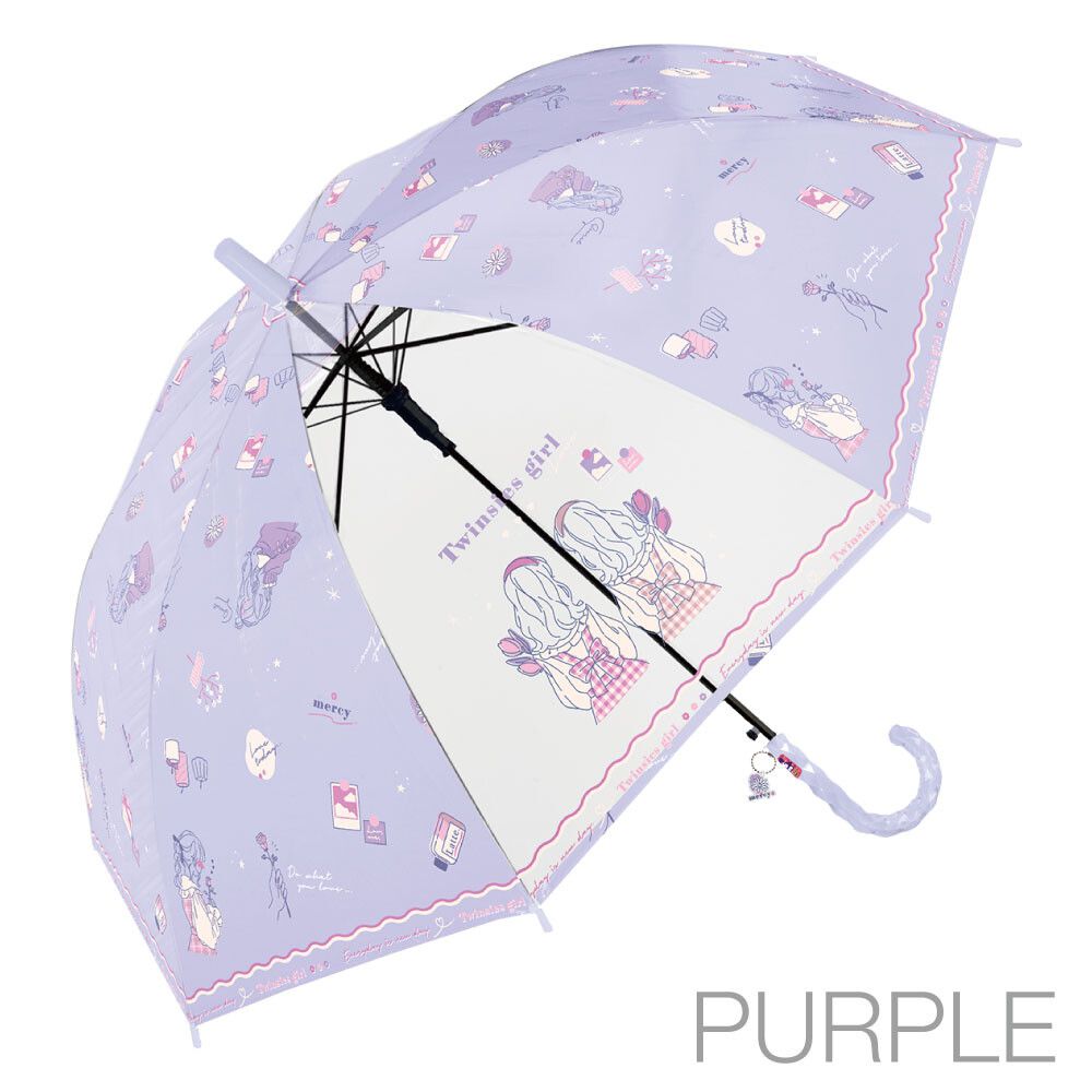 日本中谷 - 透明窗設計兒童雨傘/直傘-女子會-粉紫 (55cm(身高130cm以上))