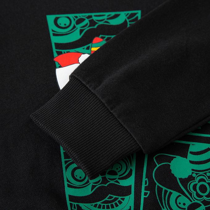 純棉圓領長袖上衣/大學T-舞龍舞獅-黑色