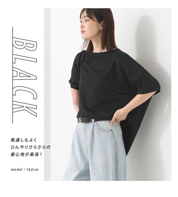 日本 OMNES - 接觸冷感 嫘縈休閒廓形短袖上衣-海軍藍