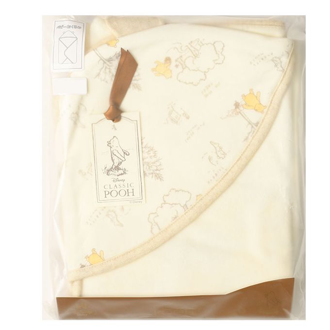 akachan honpo - 小耳朵包巾-復古小熊維尼-淺卡其色 (長83cm x 寬83cm)