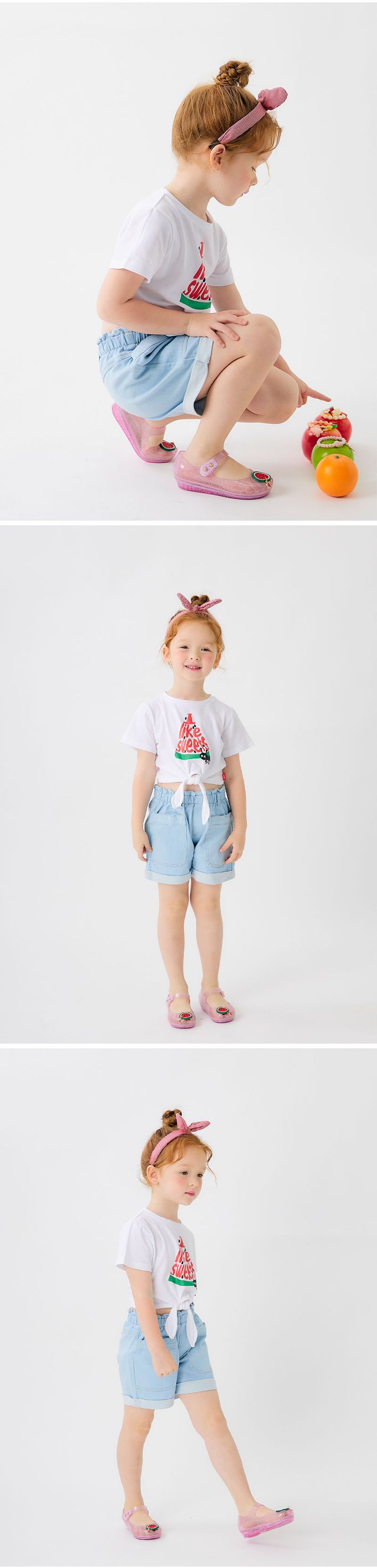 韓國 OZKIZ - 螞蟻吃西瓜印綁帶短袖上衣-白