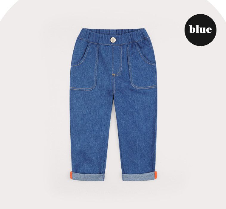 韓國 HEJMINI - 淘氣貝尼口袋丹寧褲-藍
