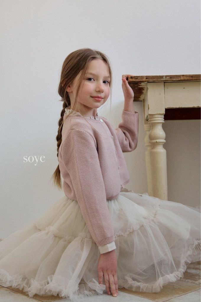 韓國 soye - 夢幻蕾絲層次拼接蓬蓬裙-米杏白