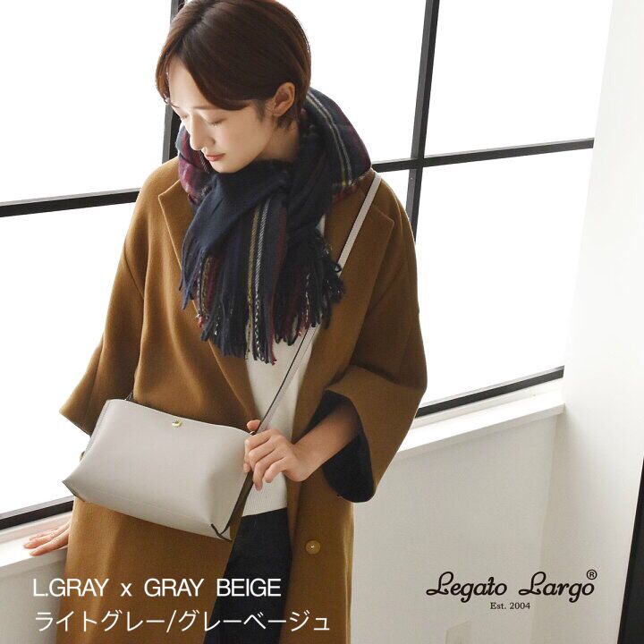 日本 Legato Largo - 輕量PU時尚斜背側背包-GBE灰棕 (24x15x8.5cm 肩背約88~122cm)