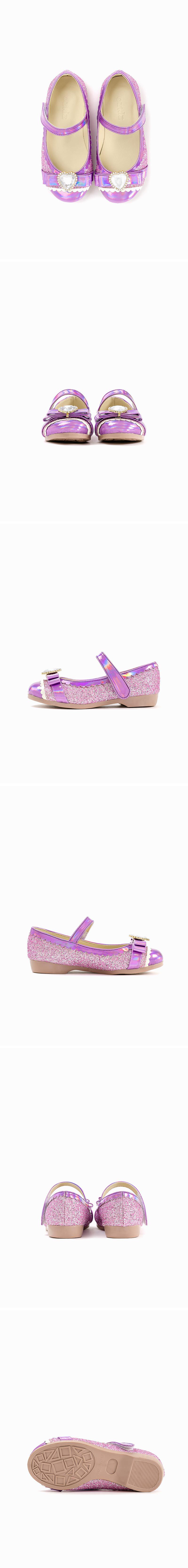 韓國 OZKIZ - 愛心寶石蝴蝶結亮粉皮鞋