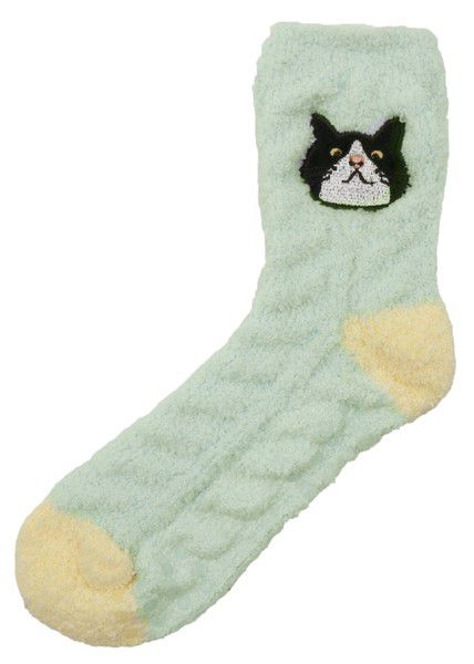 日本 friendshill - 可愛刺繡柔軟針織保暖長襪-可愛文鳥-水藍 (22-25cm)