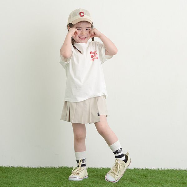 日本 b-ROOM - 英文標語休閒短袖上衣-NICE-奶油黃