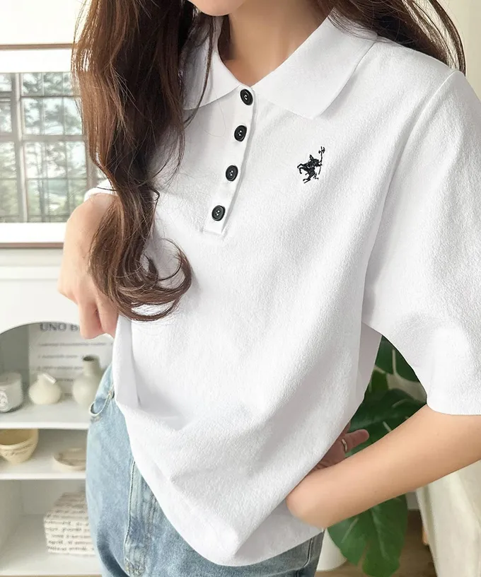日本 Classical Elf - 素雅經典logo刺繡短袖POLO衫-白