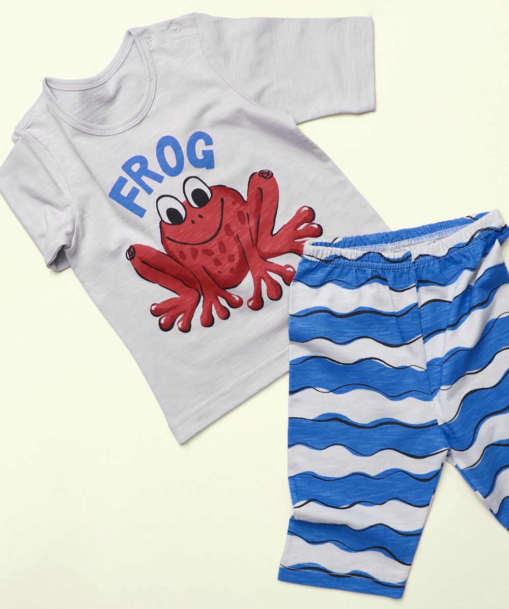 韓國 Mellisse - 韓製莫代爾涼感7分袖家居服-波浪青蛙