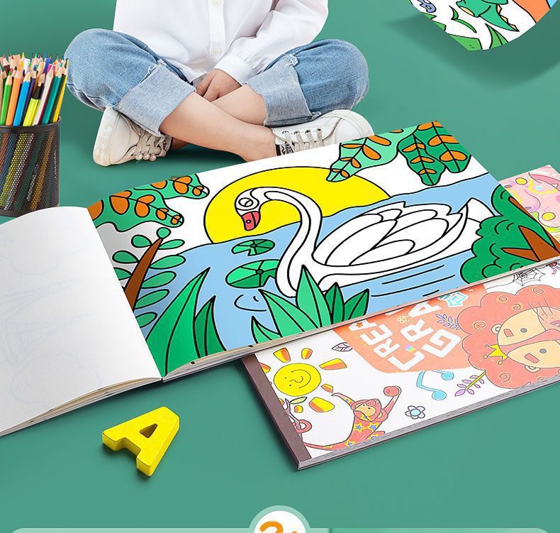 塗鴉填色彩繪畫本(4入組)-交通工具+生活用品+水果世界+動物樂園 (21x21cm)-每本20張塗鴉畫紙+10張空白紙