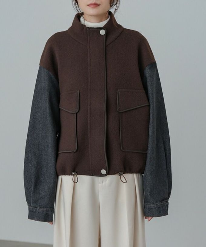 日本 Bab - 俐落簡潔丹寧袖拼接夾克/外套-黑系