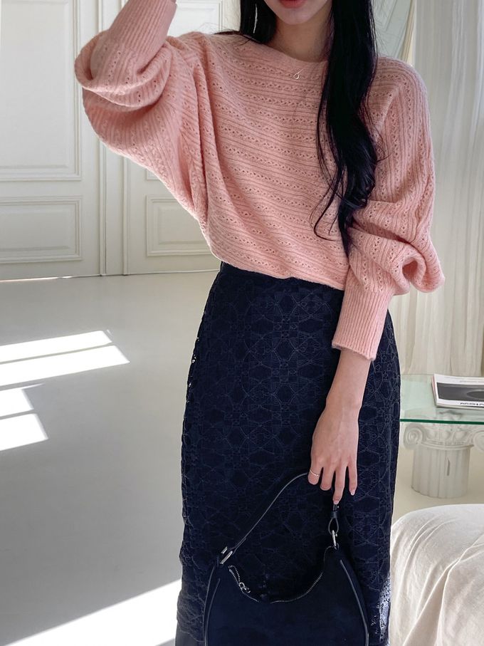 韓國女裝連線 - 溫柔編織紋路針織上衣-粉 (FREE)