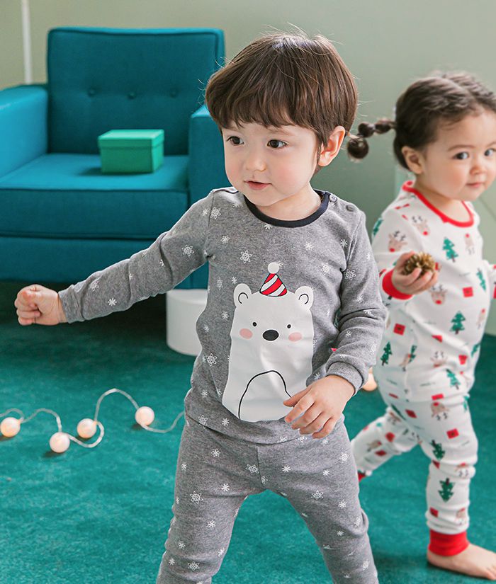 韓國 Cordi-i - 20支無螢光棉長袖家居服-雪花北極熊