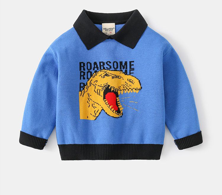 WELLKIDS - 假兩件針織翻領長袖毛衣-暴龍-藍色