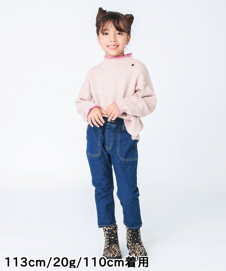 日本 BREEZE - 撞色滾邊落肩針織毛衣-粉x杏