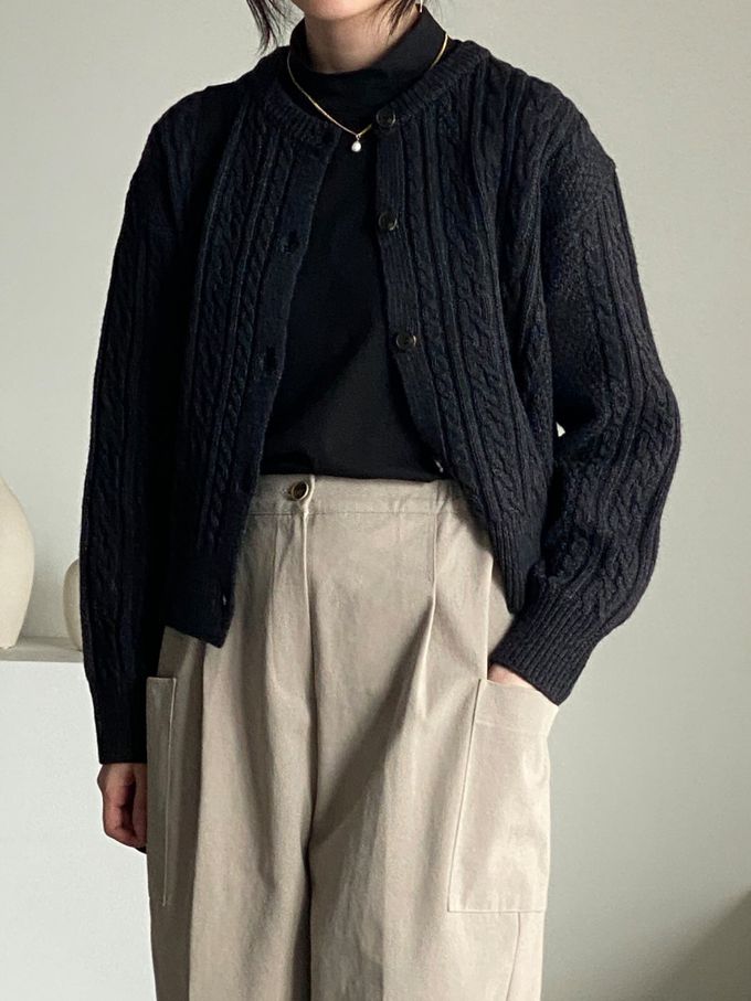 韓國女裝連線 - 鬆緊腰雙口袋錐形修飾長褲-灰卡其 (FREE)