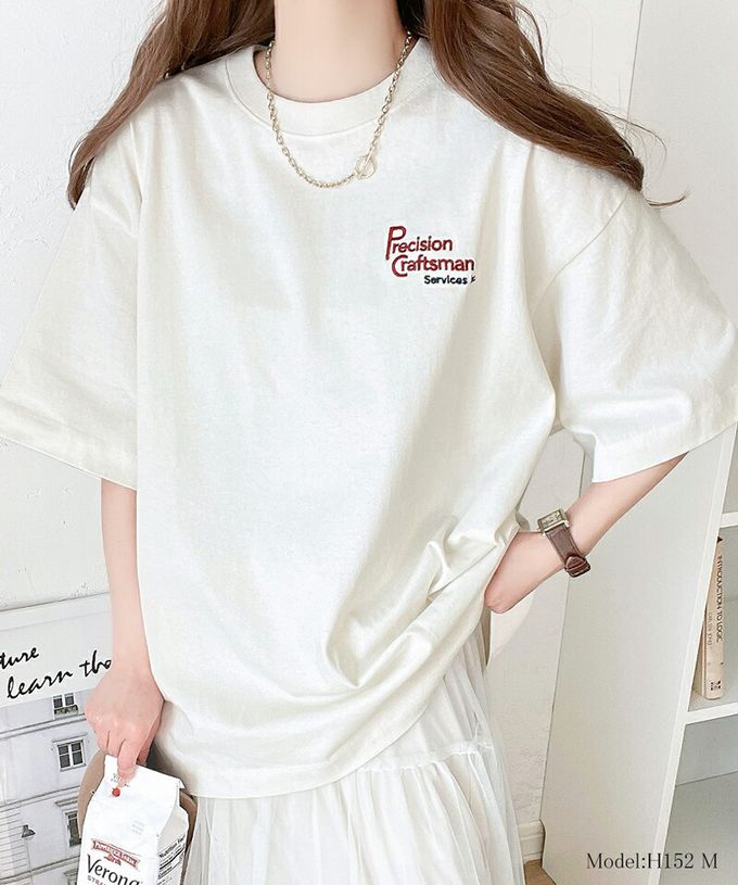 日本 Classical Elf - 100%棉 胸前logo點綴短袖上衣-黑白條紋