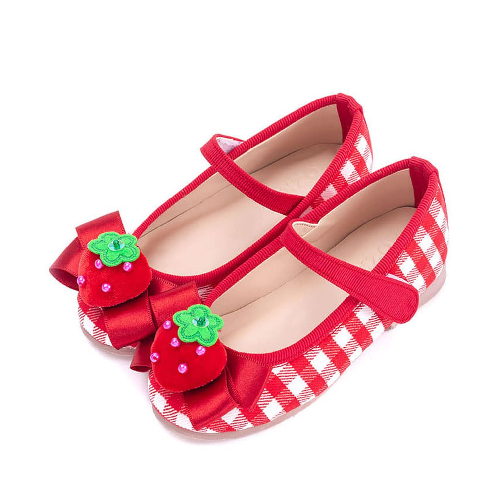 韓國 OZKIZ - 草莓格子皮鞋