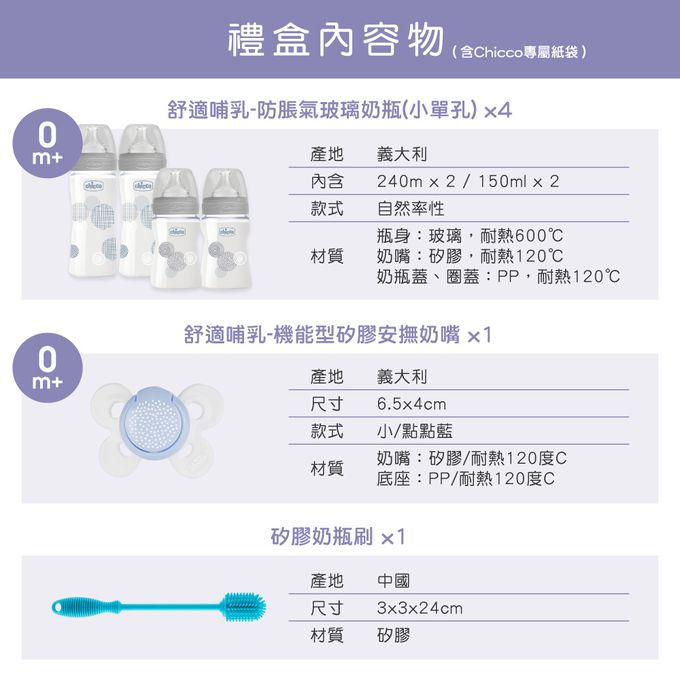 義大利 chicco - 舒適哺乳玻璃奶瓶彌月禮盒