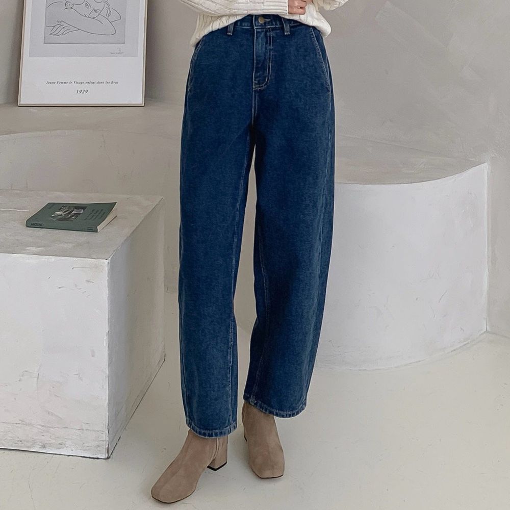 EDITION (內磨毛)彈性腰極簡好搭錐形褲-深藍