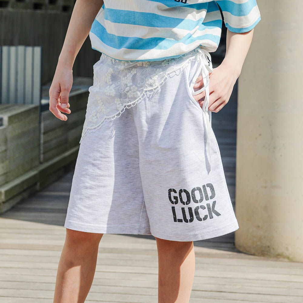 鬆緊腰GOOD LUCK過膝棉褲-燕麥灰